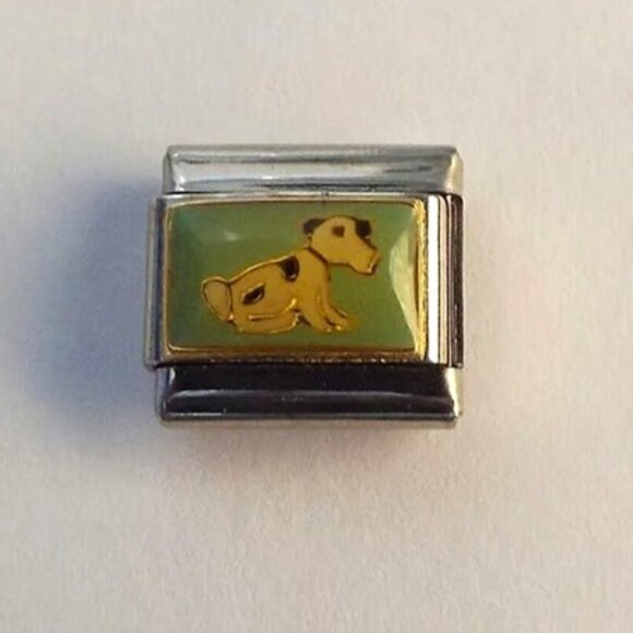 Dalmatian on green enamel 9mm stainless steel italian charm bracelet link new - Picture 1 of 2